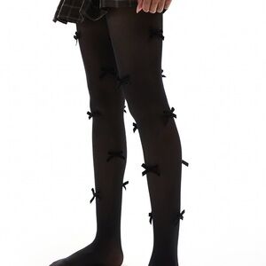 NWT ASOS Petit Moments Black Dark Velvet Bow Ribbon Polyester One Size Tights